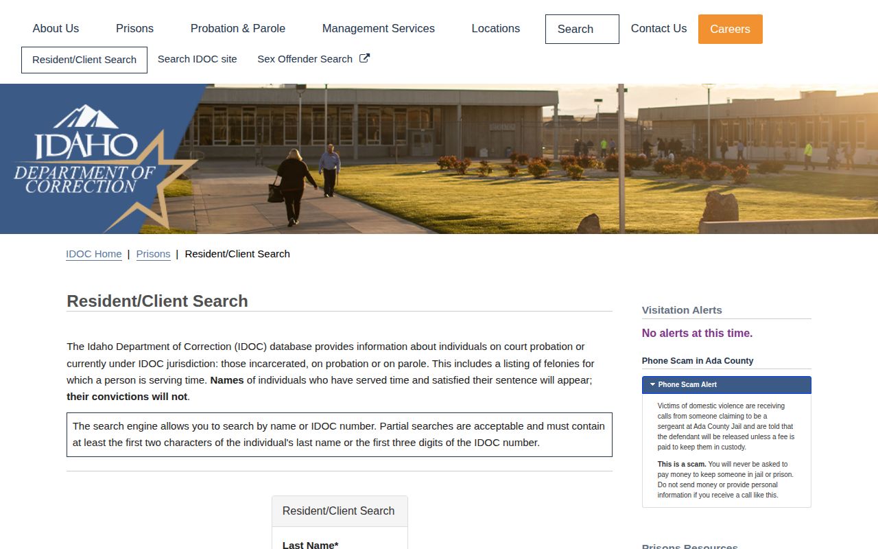 IDOC Resident Client Search for Idaho released inmates